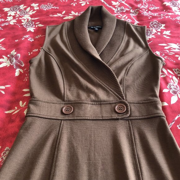 Rich Brown Shawl-Collar Blazer-Like Sleeveless Sweater Dress - Size XXS - Picture 6 of 16